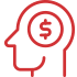 An illustration of a head with a dollar sign inside, where the brain should be