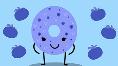 Illustration of a blue donut with human features
