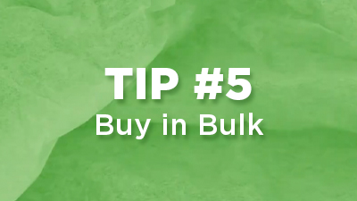 Thumbnail from a video. Text states, Tip #5 buy in bulk